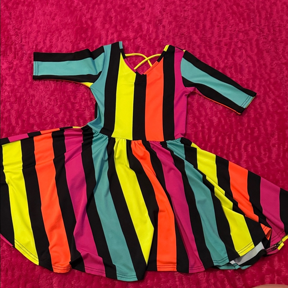 Dot Dot Smile Neon Striped Twirl Kids Dress